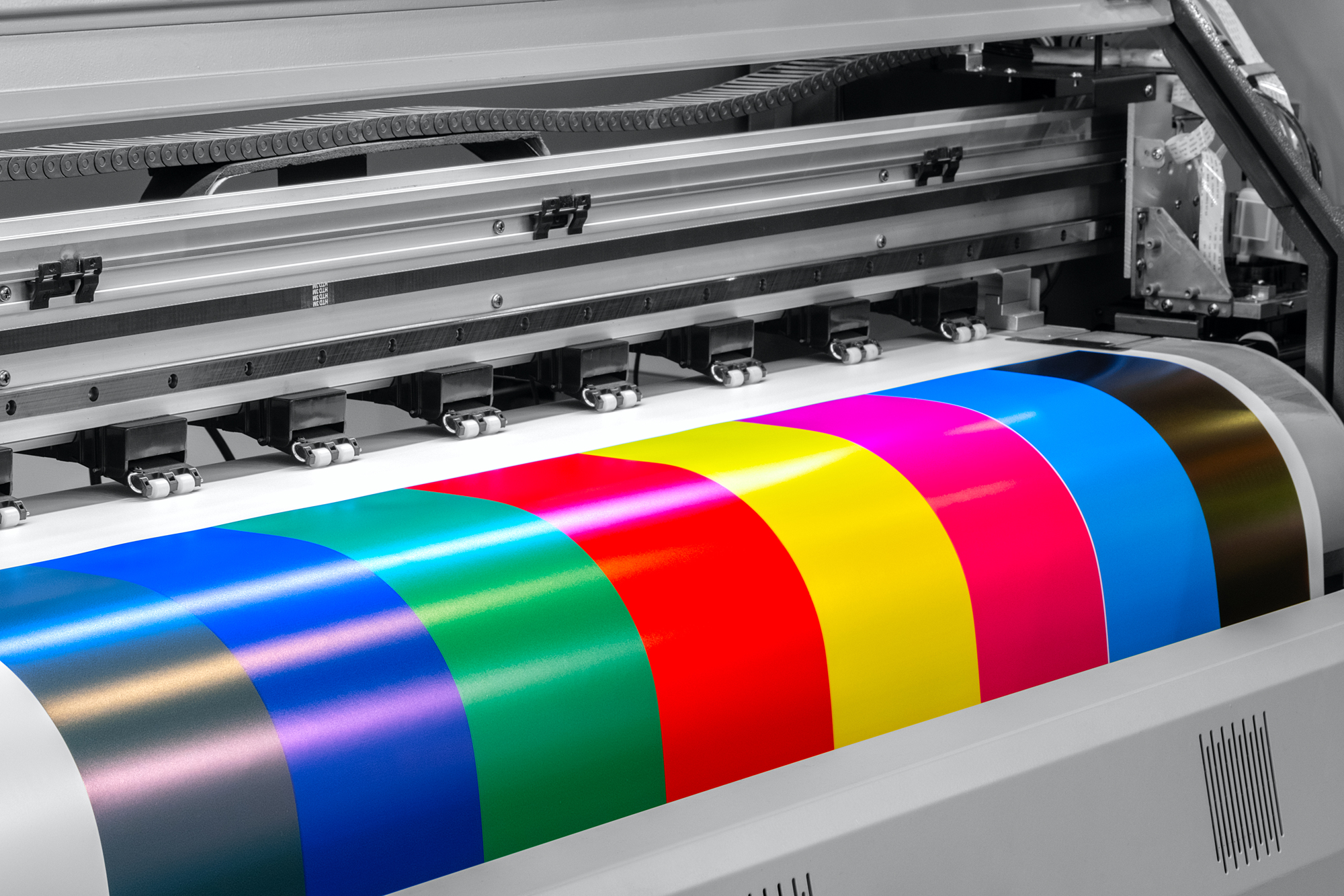 impresora inyeccion tinta gran formato imprime franjas color calcocris